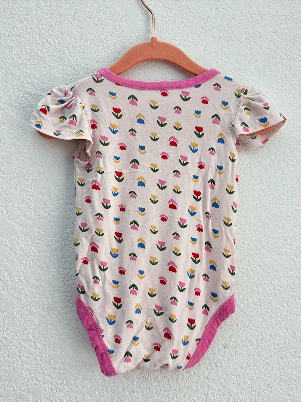 Milkberry Bamboo Bodysuit Tulip Floral Ruffle Pink Viscose Short Sleeve 6-9M